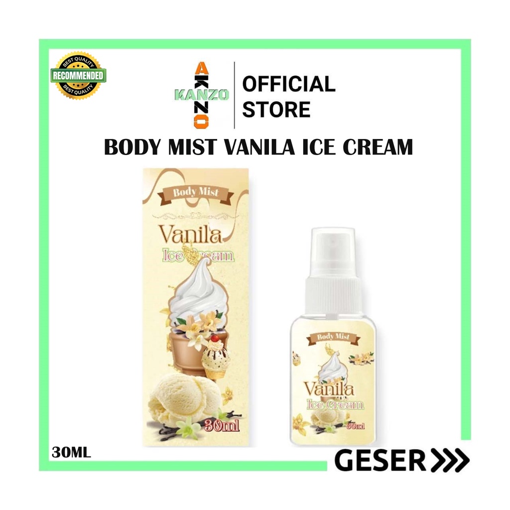 Kanzo - [BPOM] Parfum Body Mist Vanila Ice Cream 30ml Premium / Body Mist Vanila 30ml Best Seller / Minyak Wangi Vanilla 30ml