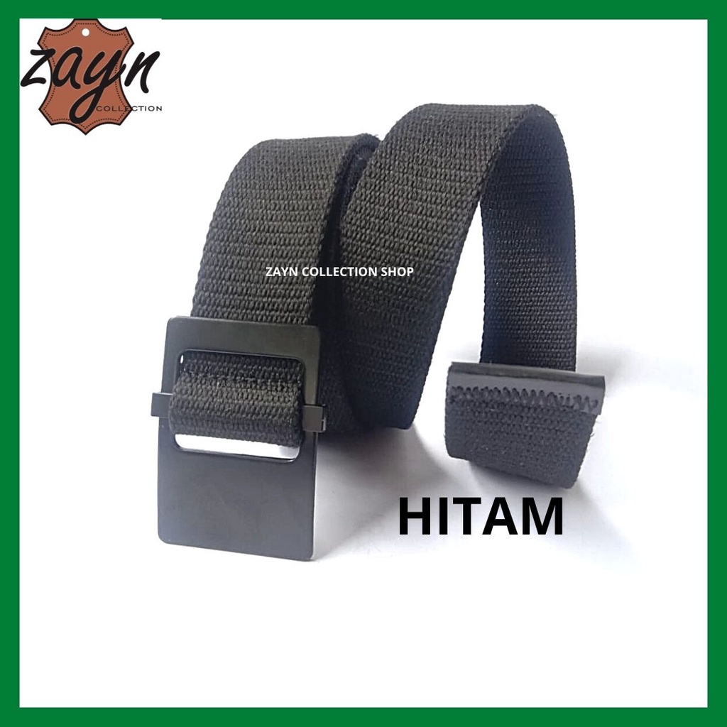 Ikat Pinggang Pria Wanita Bahan Katun Kanvas Buckle Besi Hitam Polos Men Belt Cewek Cowok Gesper Katun Tebal Tactical Murah Gesper Kotak Laki-laki Perempuan