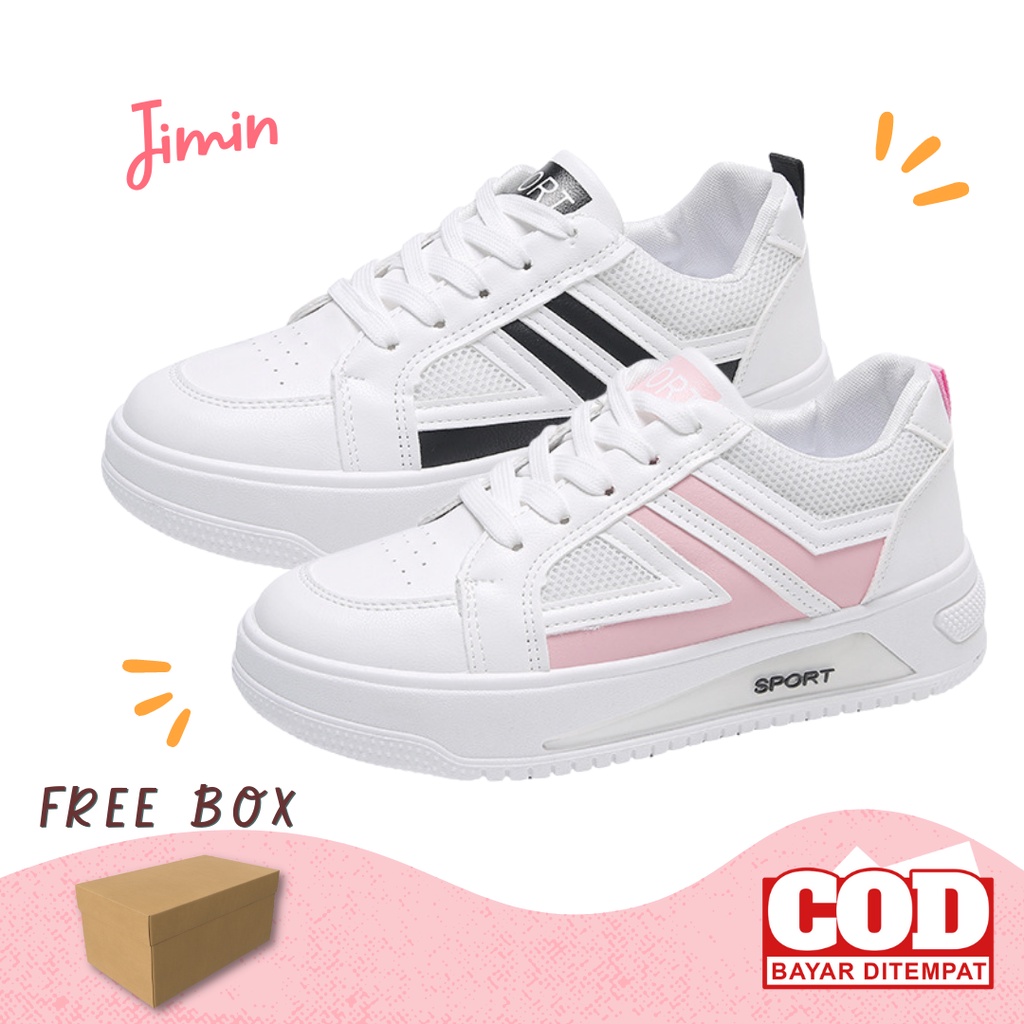 JIMIN Sepatu Sneakers Casual Wanita Putih FREE BOX