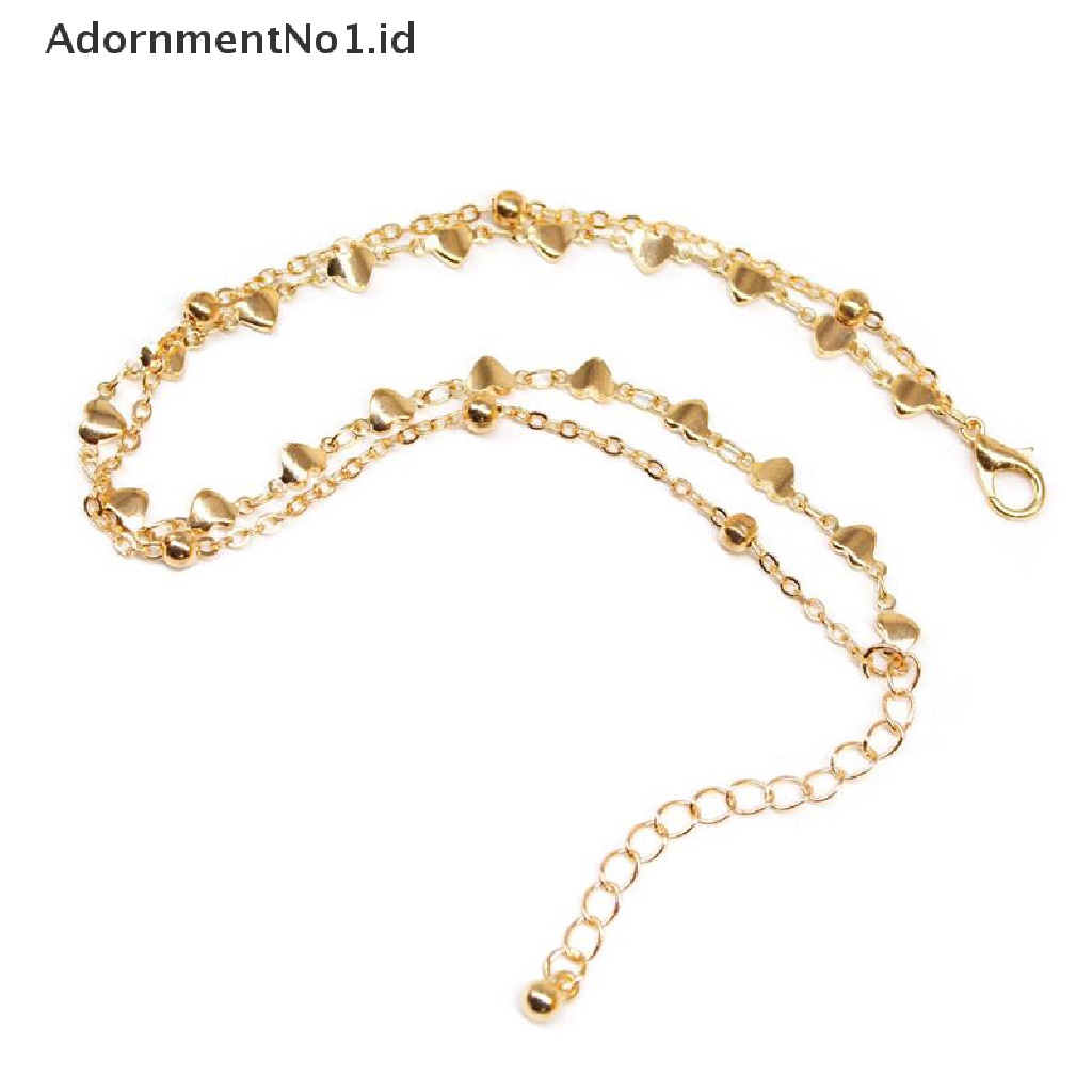 [AdornmentNo1] Double Layer Bentuk Hati Charm Ankle Chain Gelang Kaki Rantai Wanita Perhiasan [ID]