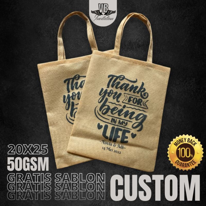 TAS SOUVENIR PERNIKAHAN MURAH FREE CUSTOM SABLON SOUVENIR TAS KEKINIAN F 20x25