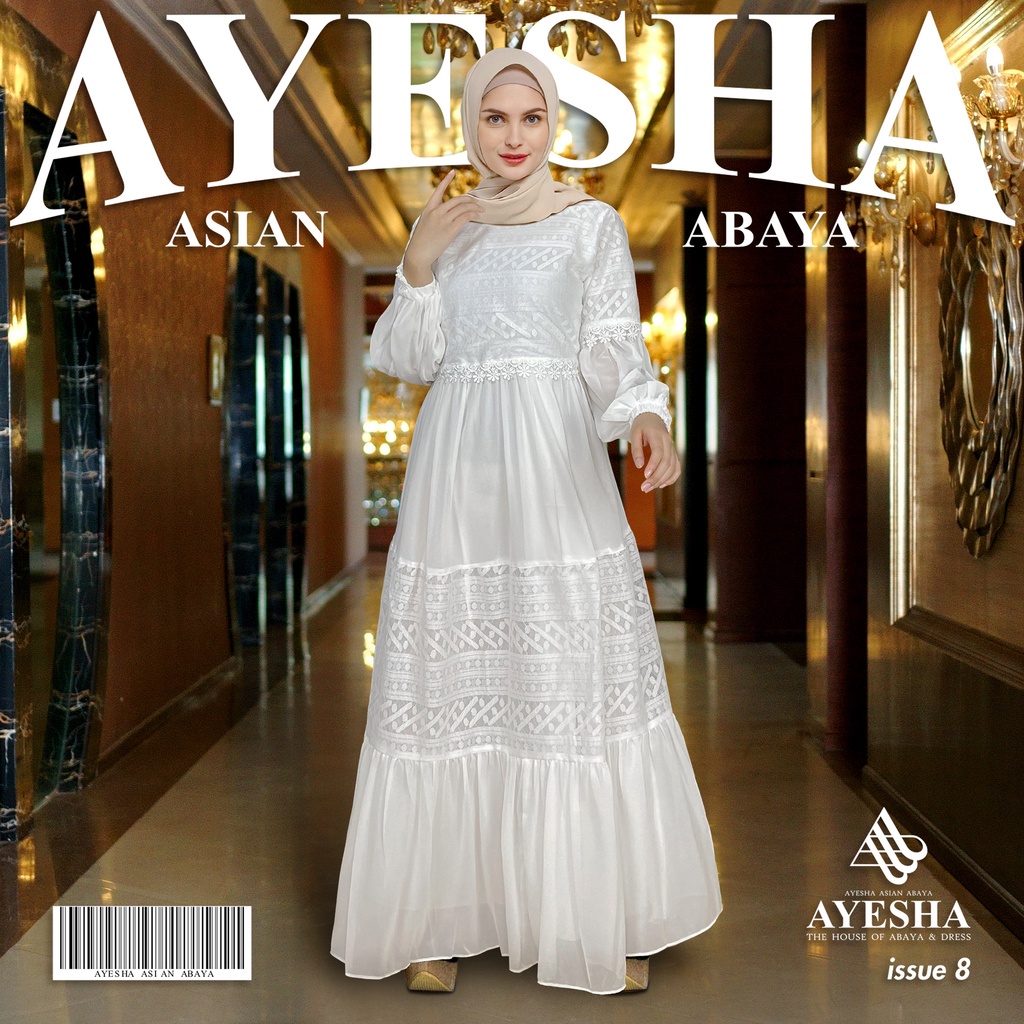 AYESHA Gamis Putih Brukat Wanita Mewah Elegan Terbaru