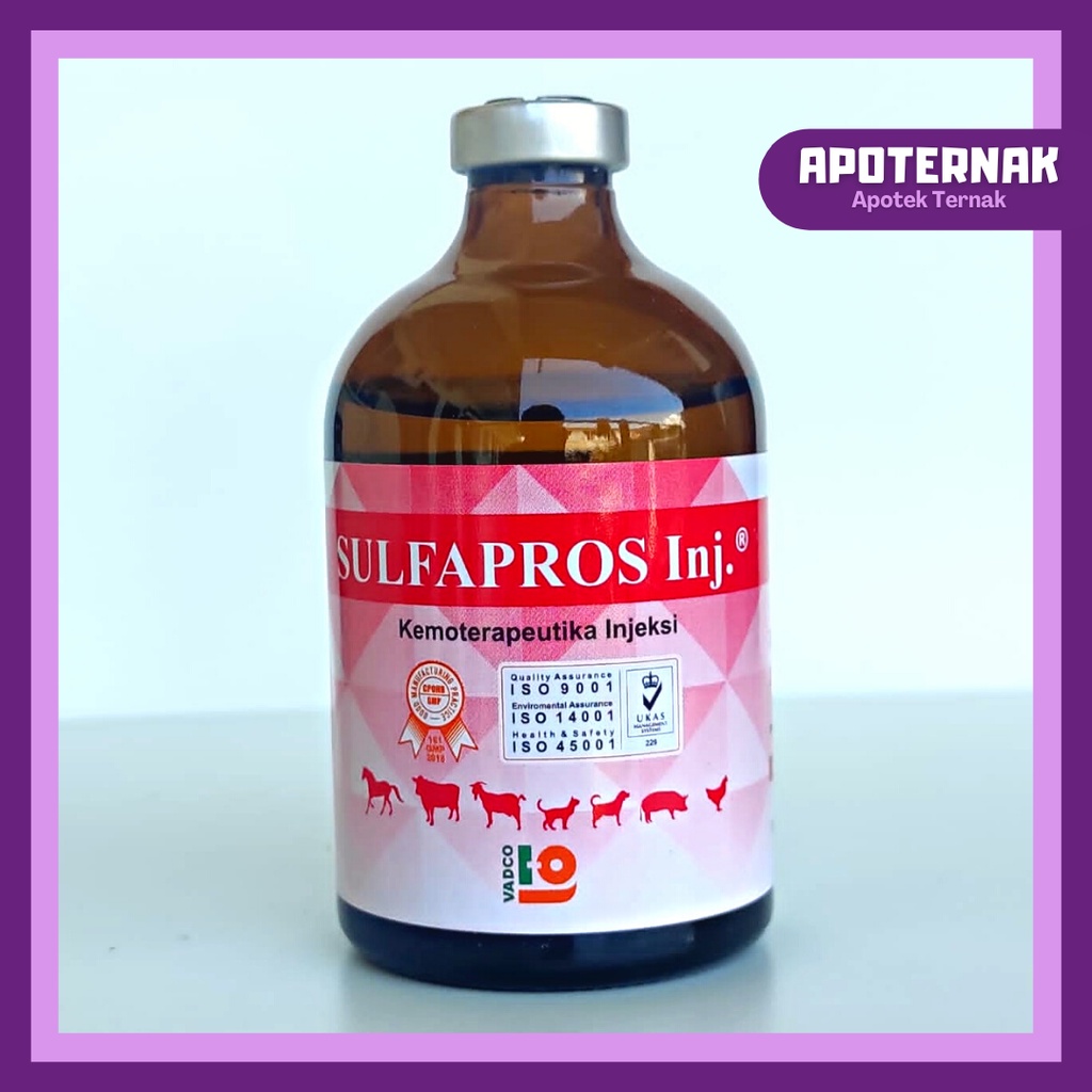 SULFAPROS Injeksi (Seperti Colibact) | Obat Antibiotik Hewan Diare Batuk Pilek | Infeksi Saluran Pencernaan Pernafasan Kemih | VADCO | Apoternak