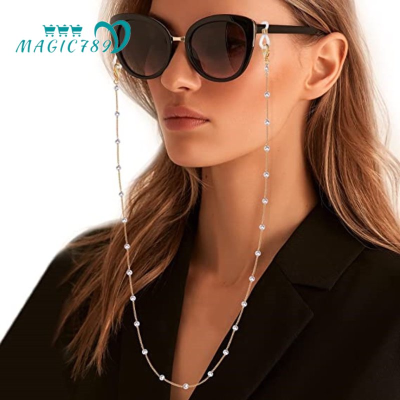 Magic789 Trendy Mutiara Manik-Manik Kacamata Rantai Untuk Wanita Perempuan Korea Sunglasses Holder Strap Eyewear Pemegang Masker Lanyard Tali