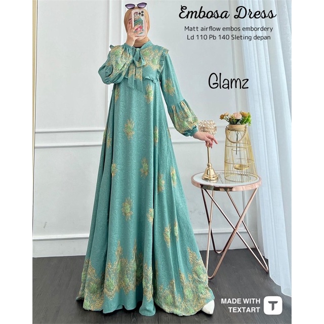 Cod Embosa dress/gamis premium/baju muslim/gamis kondangan/gamis murah/gamis cantik/gamis ibu muda/b