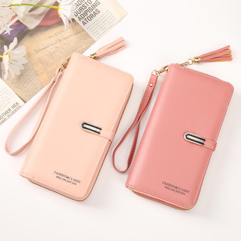 Dompet Panjang Lipat Zipper Multifungsi Fashion Korea Style Dompet Cewek Resleting Klip Women Wallet PU Satu7an D86