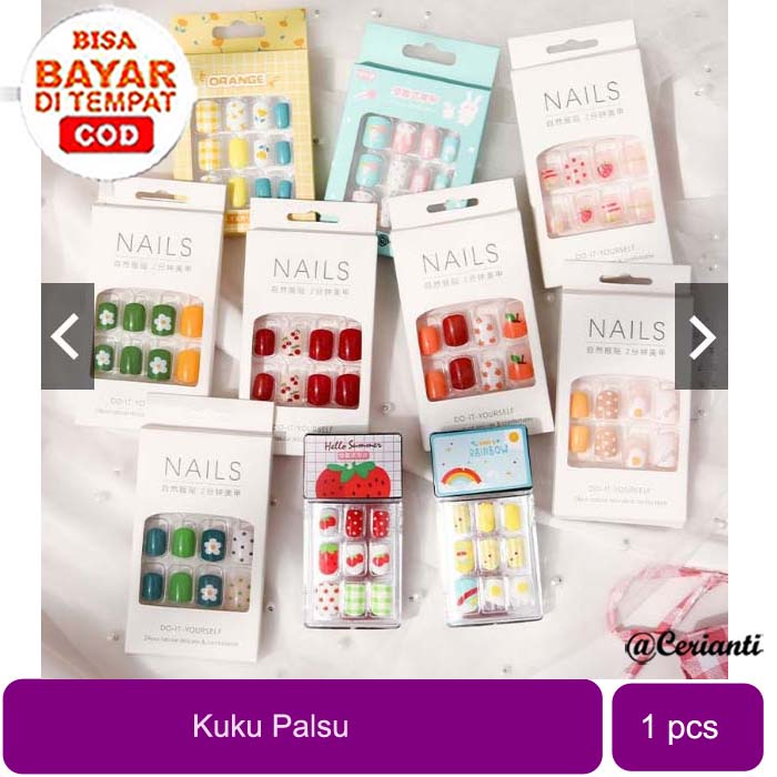 Kuku Palsu Motif Kartun 24 Pcs Fake Nail Karakter Manicure Nail Stickers Wedding Pengantin Murah Import_Cerianti