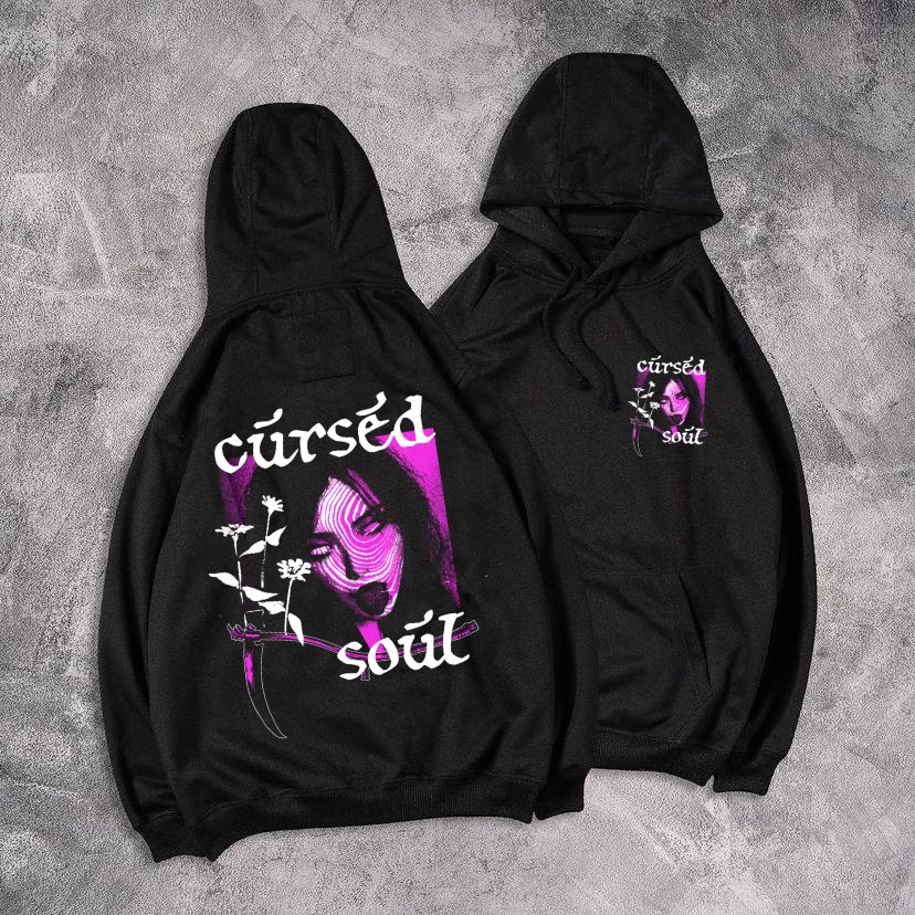 JAKET HOODIE SWEATER DISTRO GRAPHIC CURSED SOUL BLACK / JUMPER HODIE HITAM PRIA WANITA AESTHETIC / S