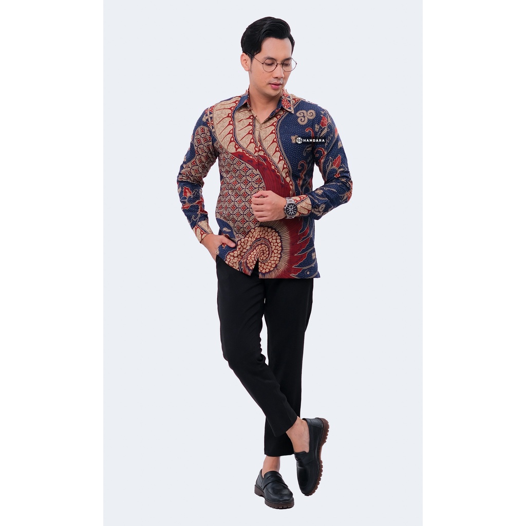 Handara Batik Pria Lengan Panjang Slim Fit Premium Escargot Biru HB-323