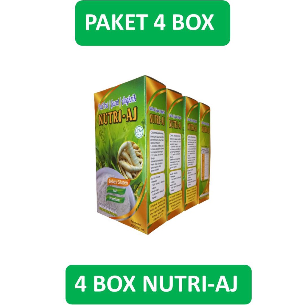 

Paket 4 Box Nutri-Aj- Pati Irut-Garut-Angrik-Premium- Original -Bebas Gluten