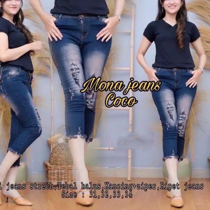 ✨MEGA ⚡ALE✨  MONA JEANS RIPPED CELANA JEANS MURAH