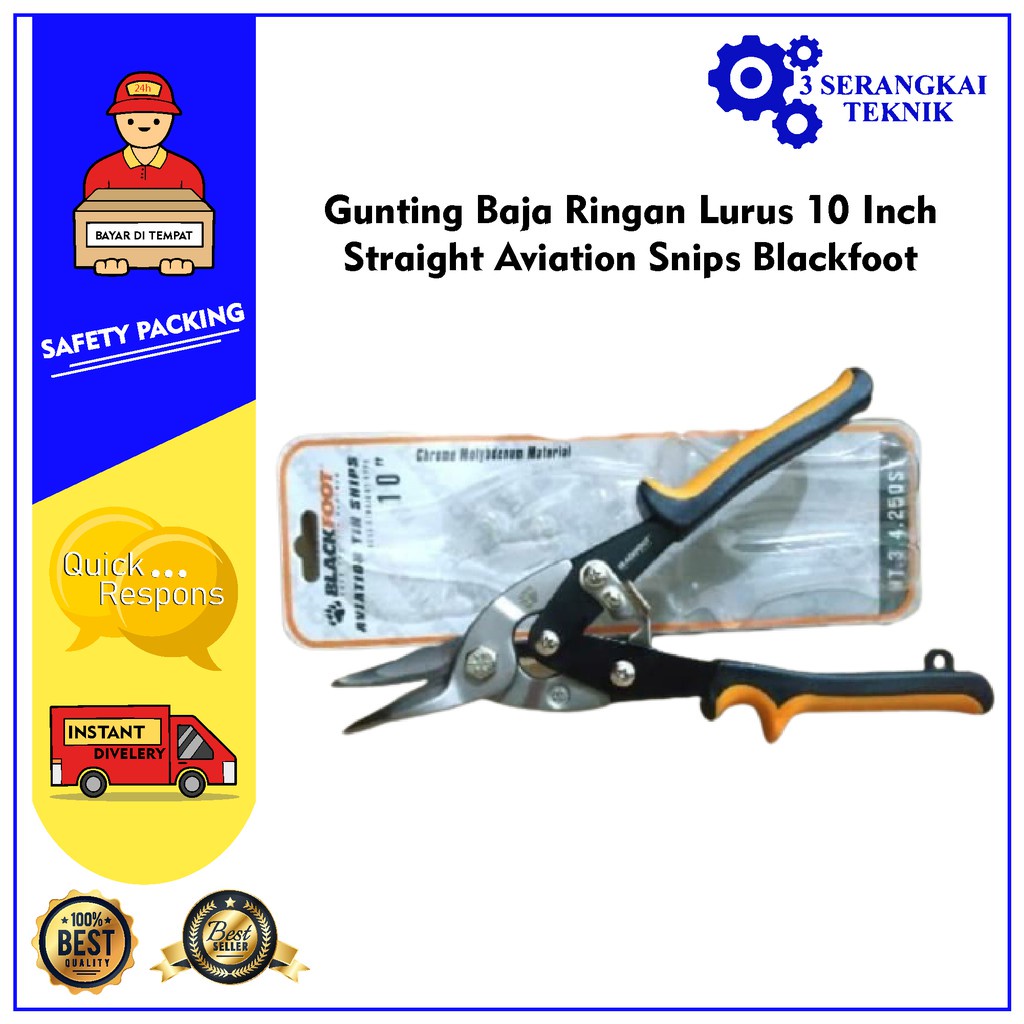 Gunting Baja Ringan Lurus 10 Inch - Straight Aviation Snips Blackfoot