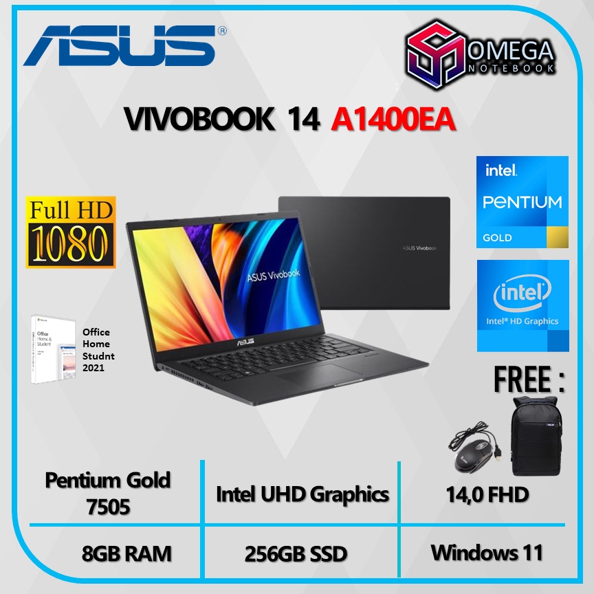 ASUS VIVOBOOK A1400EA - Pentium Gold 7505 8GB 256GB UHD 14,0 FHD Windows 11 + OHS