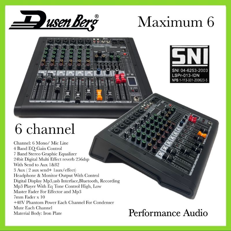 Mixer Bluetooth DUSENBERG MAXIMUM 6, Gsransi 2 Tahun SNI, 6 Channel