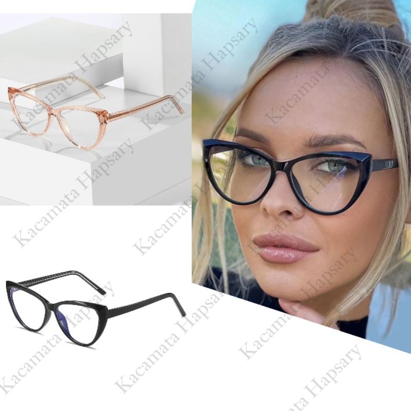 KACAMATA CAT EYE WANITA LENSA ANTI RADIASI MINUS BACA | FRAME KACAMATA CAT EYE 2003 | ANTI UV