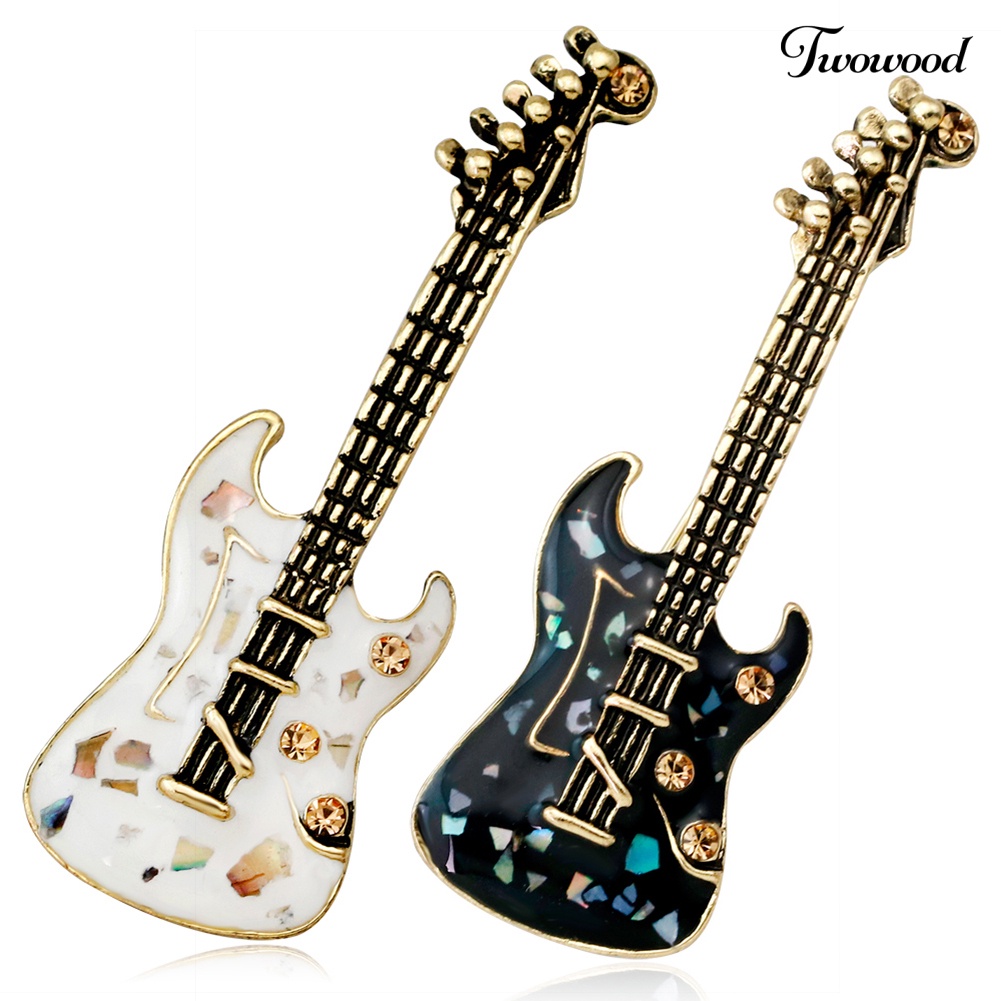 Twowood Vintage Wanita Berlian Imitasi Gitar Bros Pin Lencana Perhiasan Aksesoris Hadiah