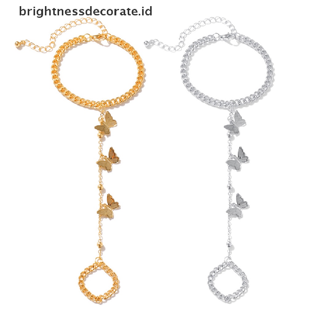 [Birth] Gelang Kupu-Kupu Wanita Vintage Rantai Sederhana Butterfly Charm Finger Bracelet [ID]