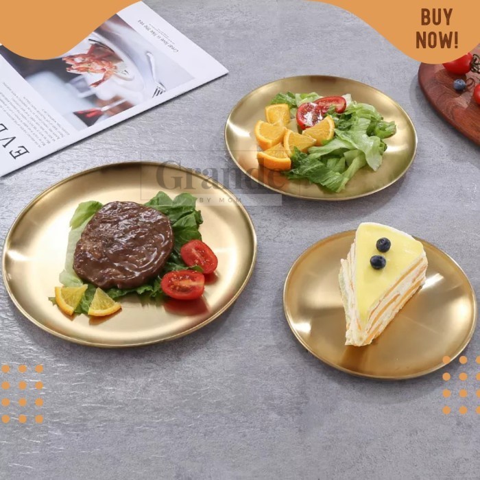 Piring Bulat Korea Stainless Gold Dinner plate 20cm emas TEBAL