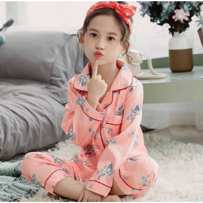 Baju tidur piyama anak Satin import / piyama anak perempuan satin
