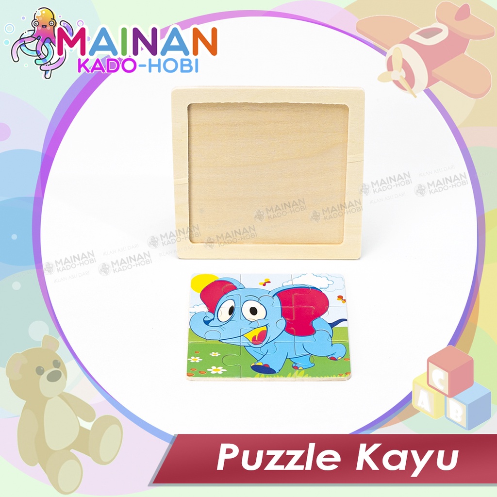 MAINAN EDUKASI ANAK PUZZLE KAYU 3D KARAKTER HEWAN ELEPHANT SMALL SIZE