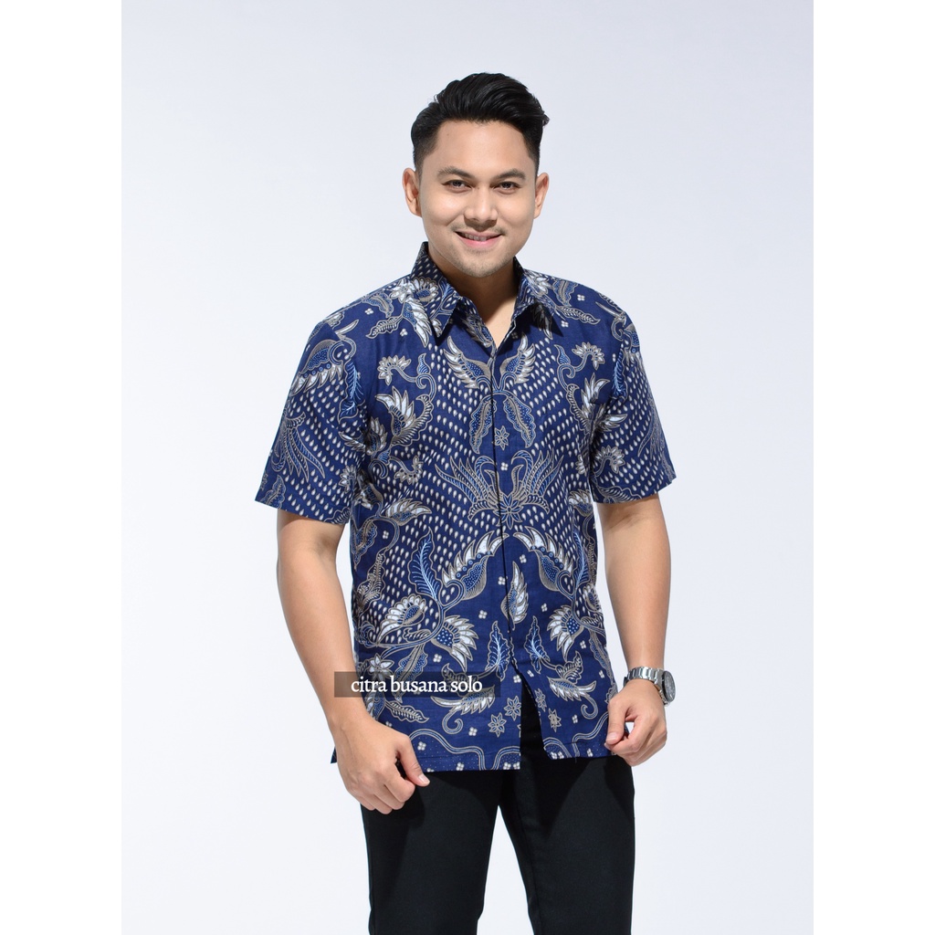 WULU GADING BIRU PENDEK Kemeja Batik Pria Full Furing Bahan Katun Primisima