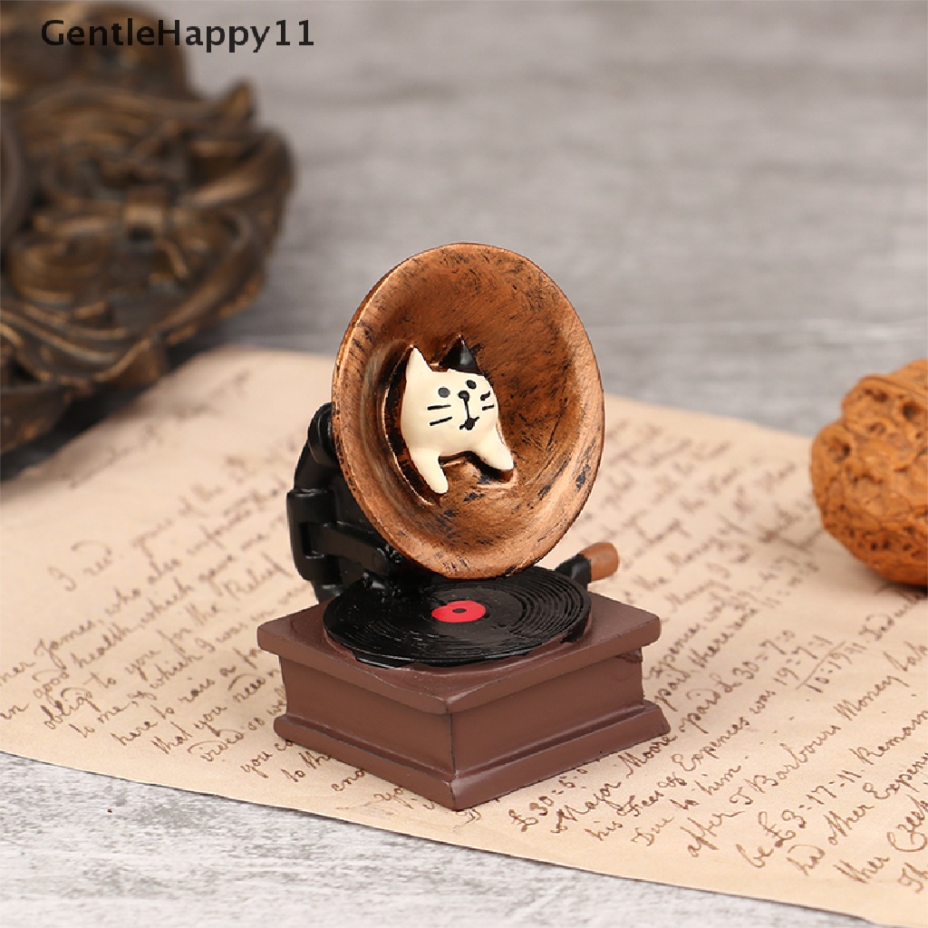 Gentlehappy Rumah Boneka mini Dekorasi model phonograph Kucing Lucu retro phonograph Aksesoris id