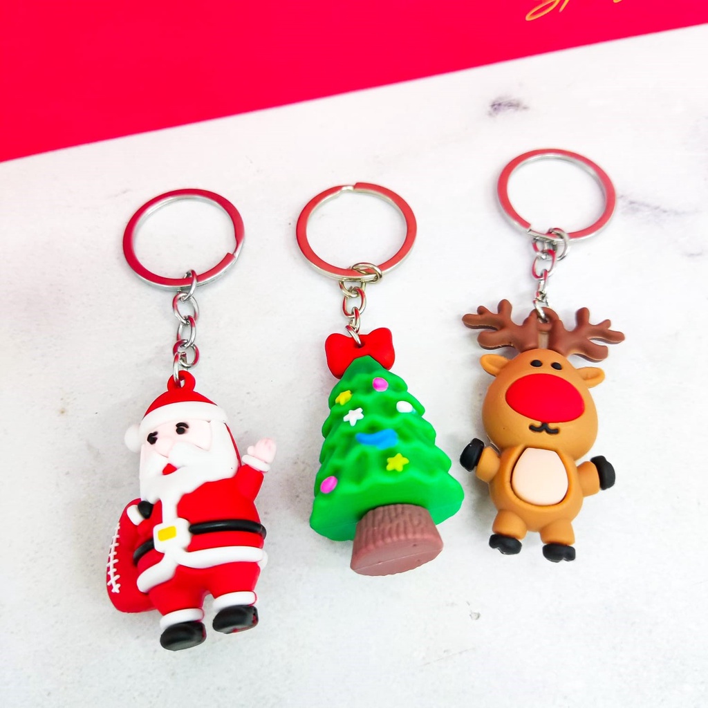 GANTUNGAN KUNCI NATAL CHRISTMAS V1 GANCI KARET KEY CHAIN KEY RING POHON NATAL SANTA CLAUSE RUSA