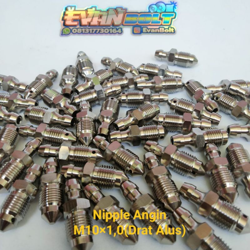 BAUT TITANIUM GR5 NIPLE ANGIN M10 DRAT 14 KASAR / HALUS