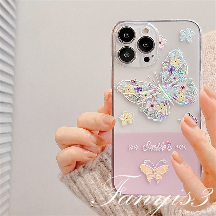 OPPO A17 A17k A77 A77s A57 A76 A96 A16 A16s A15 A15s A54 A74 A55 A95 A94 A93 A53 A33 A32 A9 2020 A3s A5s Reno 7Z 6 5Pro F11 F9Pro Ins Bunga Kupu Casing Ponsel TPU Soft Cover
