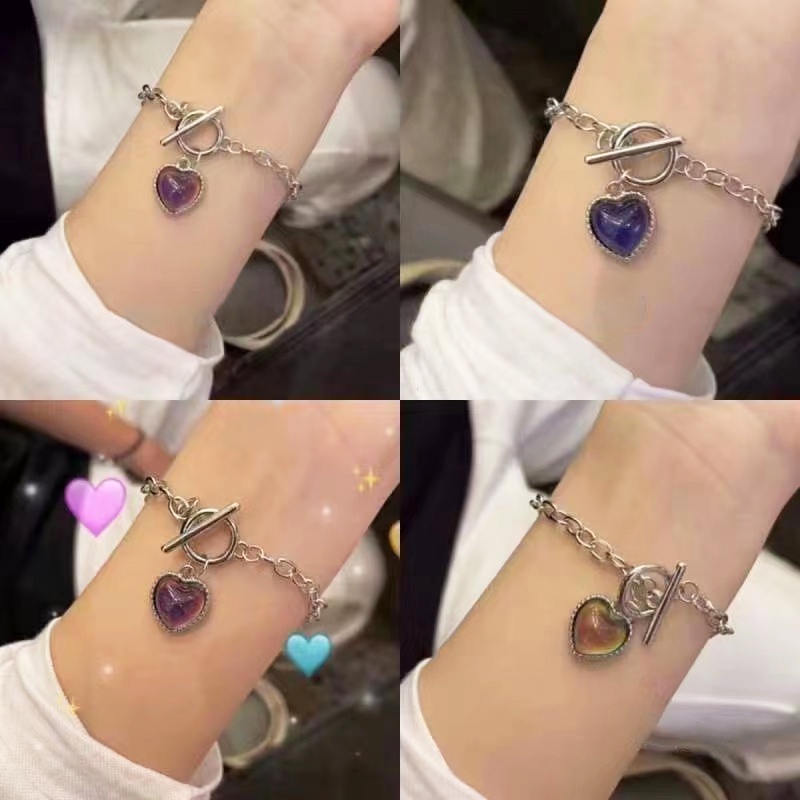 [KD] Kalung Rantai Liontin Hati Bahan Stainless Steel Dapat Berubah Warna Sesuai Suhu Jalan Menembak Hip Hop Perhiasan Teman Gadis Keren