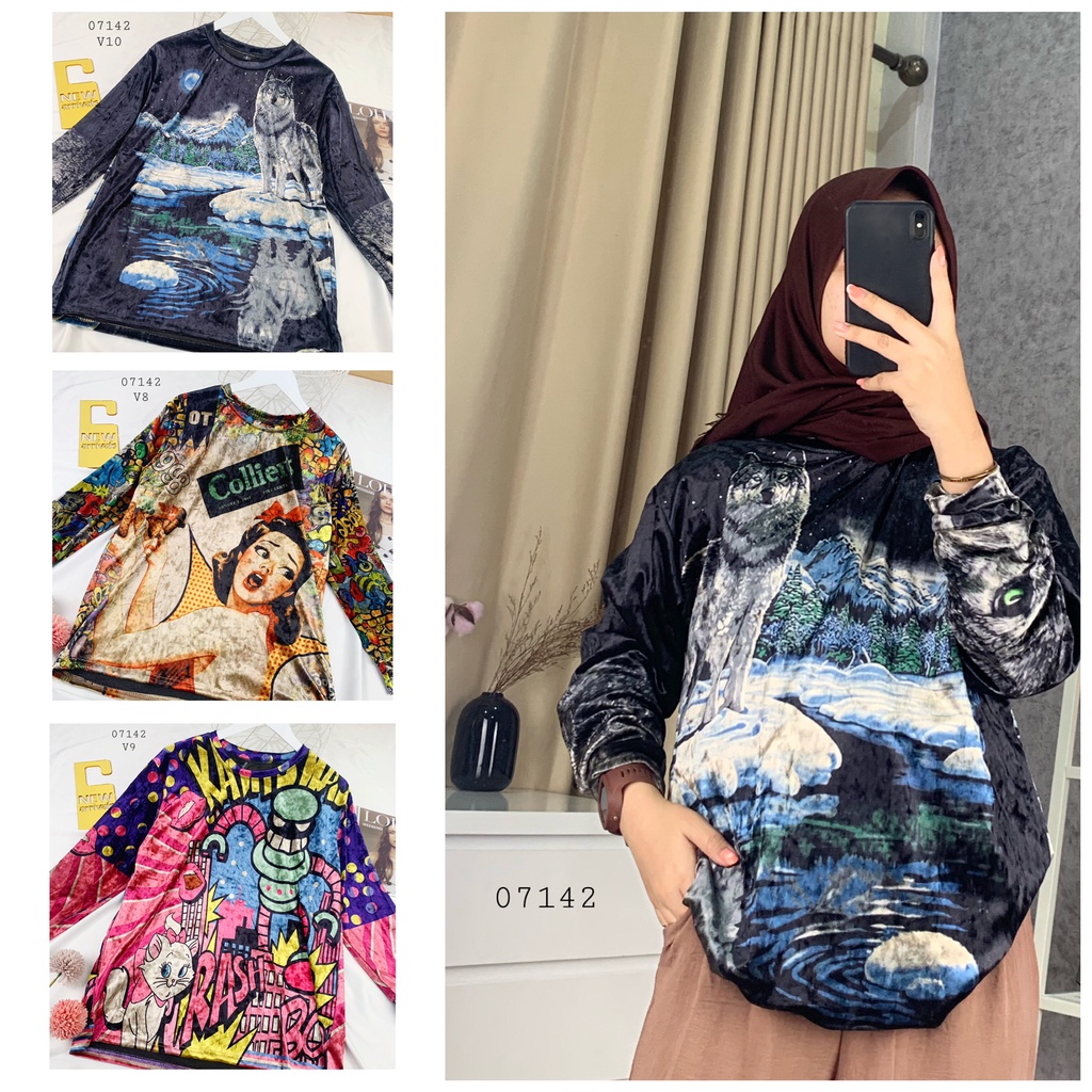 521005 - 07142 KAOS VELVET TANGAN PANJANG WANITA BANGKOK IMPORT PREMIUM ATASAN KAOS PANJANG SUEDE TH