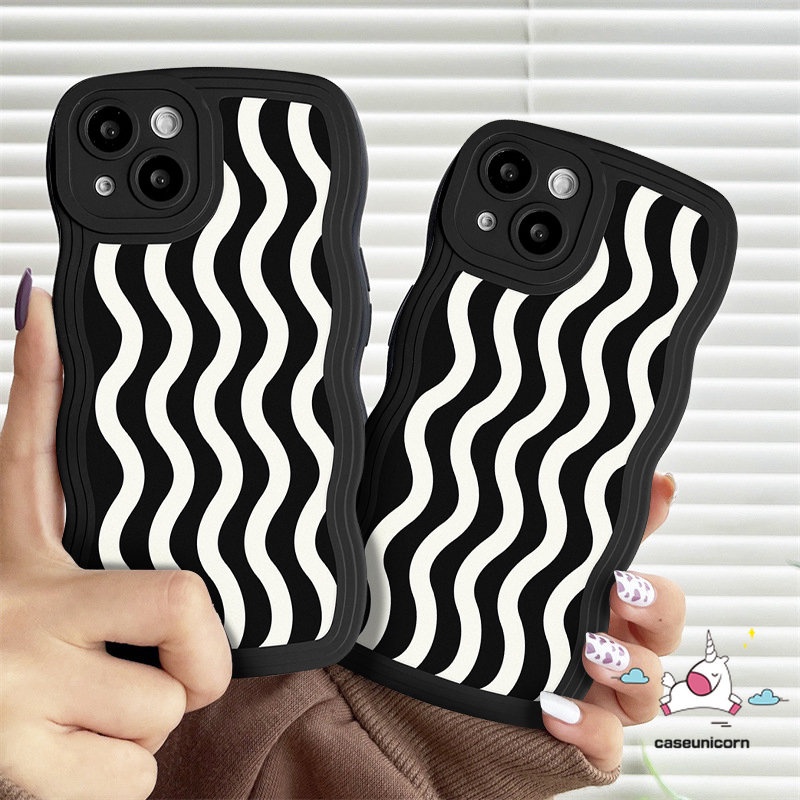 Casing Redmi 12C 9 10C 10 9A 9T 10A 9C NFC A1+A1 Note10 10Pro 11Pro+9 8 11 9Pro 9s 10s 11s POCO M3 X3 NFC Pro Mi 11T Pro Art Hitam Putih Motif Gelombang Air Soft Case Wavy Edge