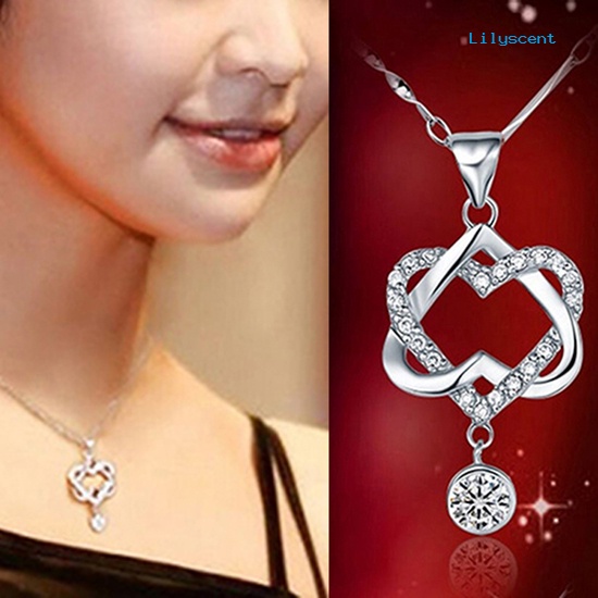 Ls Wanita Fashion Double Berongga Cinta Hati Liontin Kalung Rantai Choker Perhiasan