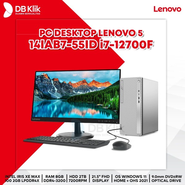 PC Desktop LENOVO 5 14IAB7-55ID i7-12700F 8G/HDD 2TB DVD W11+OHS 21.5&quot;