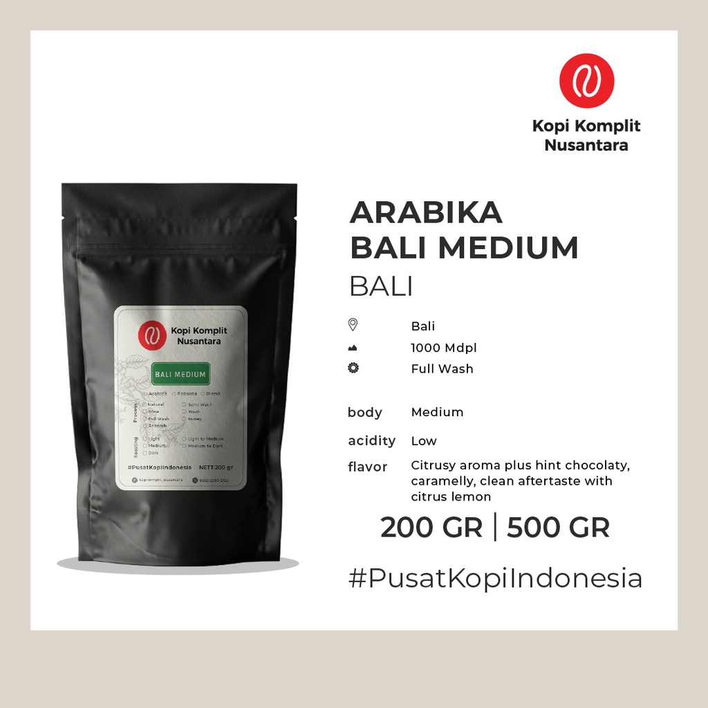 

Arabika Bali Kintamani Medium Roasting - Kopi Biji dan Bubuk