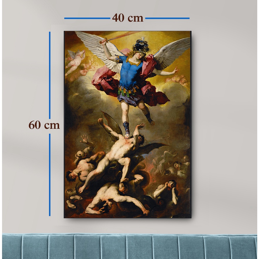 lukisan malaikat mikhael 40x60cm digital print + rangka spanram st michael painting