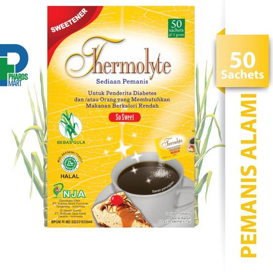 

Terbaru Thermolyte Sweetener Box isi 50 Sachet @ 1 Gram Pemanis Pengganti Gula BDS