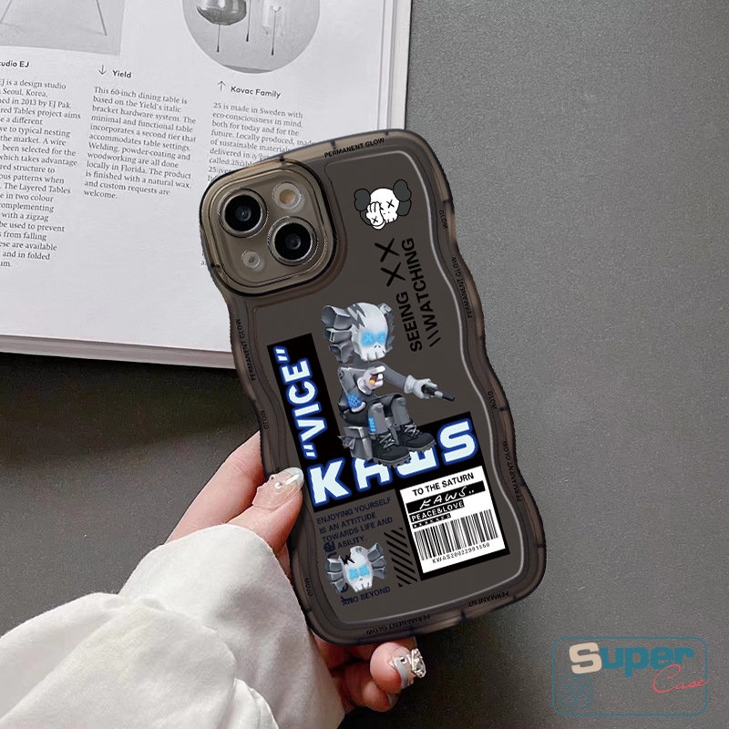 IPHONE Casing Ponsel Kaws Merek Trendi Kompatibel Untuk Iphone11 6 6s 8 7 Plus 12 14 13 11 Pro Max XR X XS Max 14Plus SE 2020 Kartun Beruang Kekerasan Tepi Bergelombang Lembut TPU Penutup Belakang