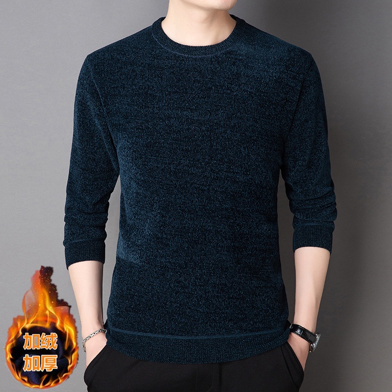 2022   Chenille Pria Bulu Berlapis Tebal Kasual Round Leher Pemuda Korea Sweater Pria Sweater