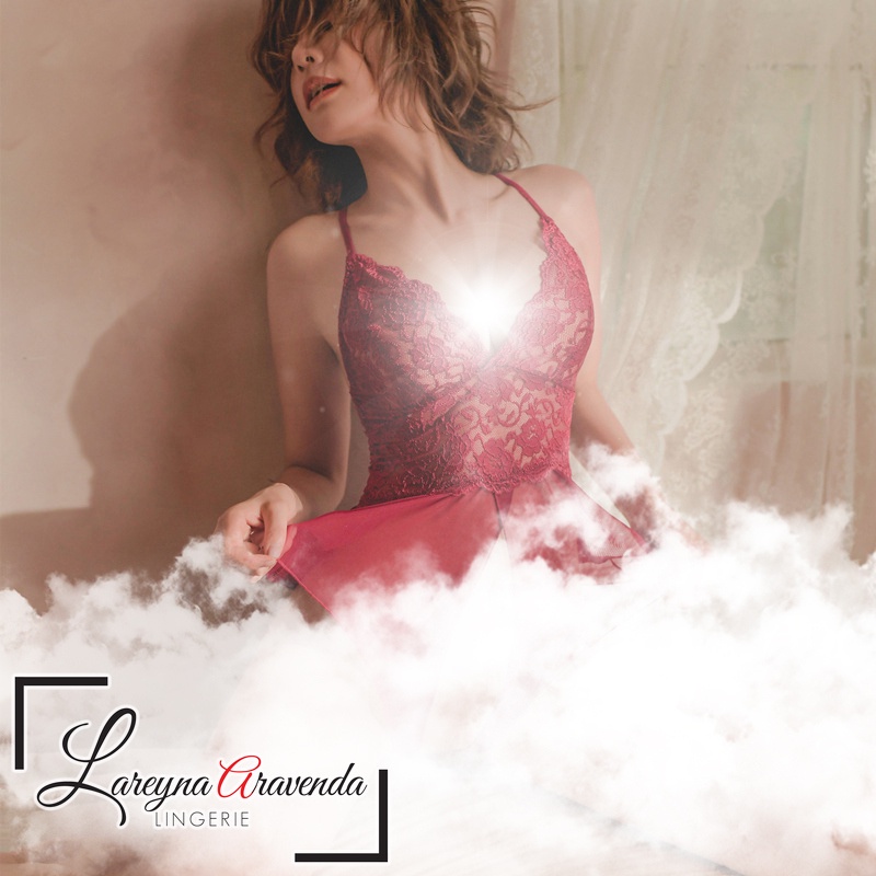 Lareyna Aravenda Lingerie Gaun Malam Transparant Model Romantic Gown Crotchless LG497