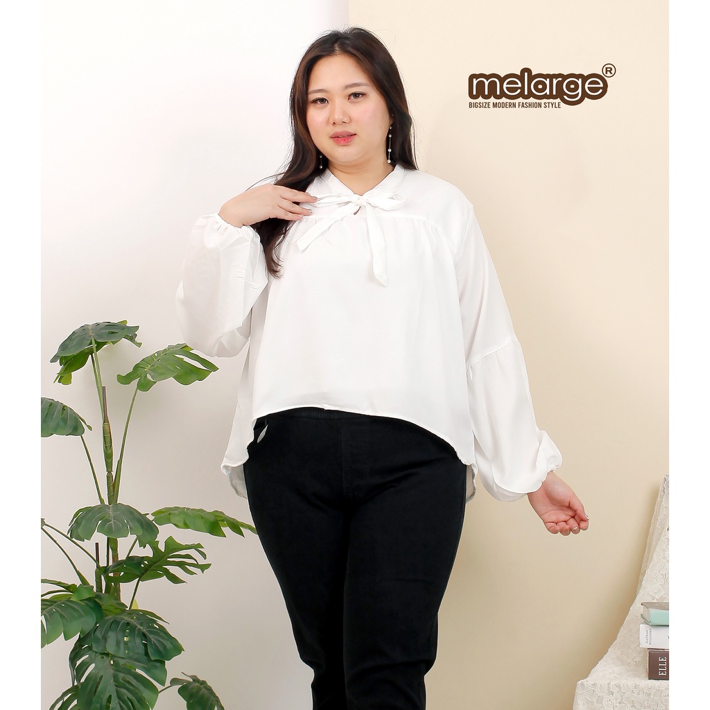 MELARGE - Kemeja Pita Polos Wanita Bigsize XL 2XL 3XL 4XL 5XL 6XL Jumbo LD 100 120 130 140 150 Hem Pita Korean Style Big Size Modek Korea