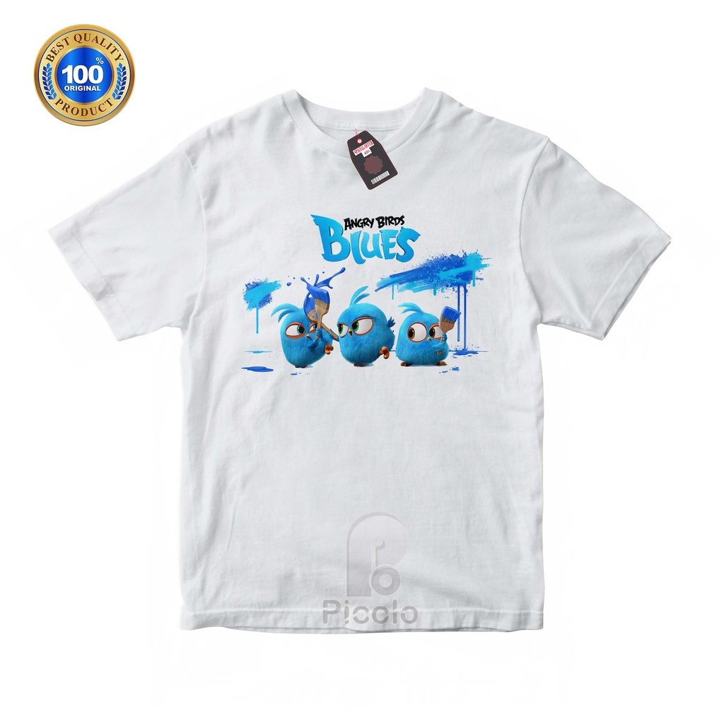 (FREE NAMA) BAJU KAOS ATASAN ANAK MOTIF ANGRY BIRDS BLUES UNISEX Bahan COTTUN