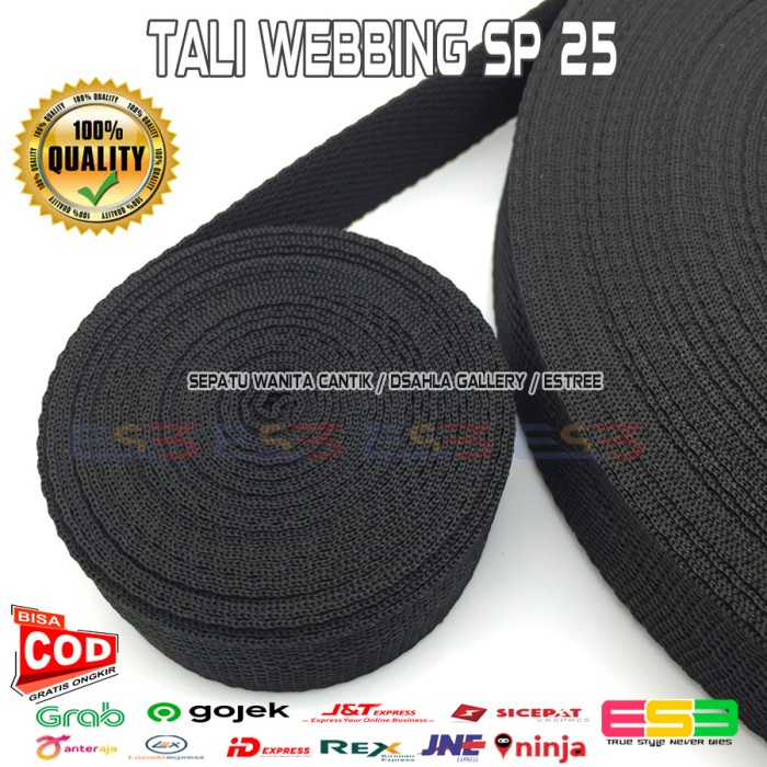 Kain Tali Webbing Warna Hitam / Tali Webing 2.5 Cm Tebal Kuat/ Tali Sling