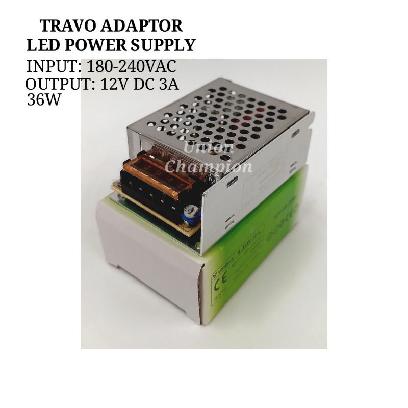 Travo LED Strip Adapter Power Supply 3A 12V DC 36W