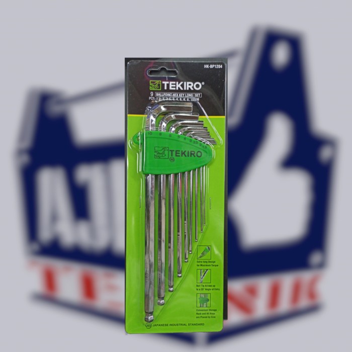 Tekiro kunci l set ballpoint panjang 9pcs ukuran (1.5-10mm) tekiro asl