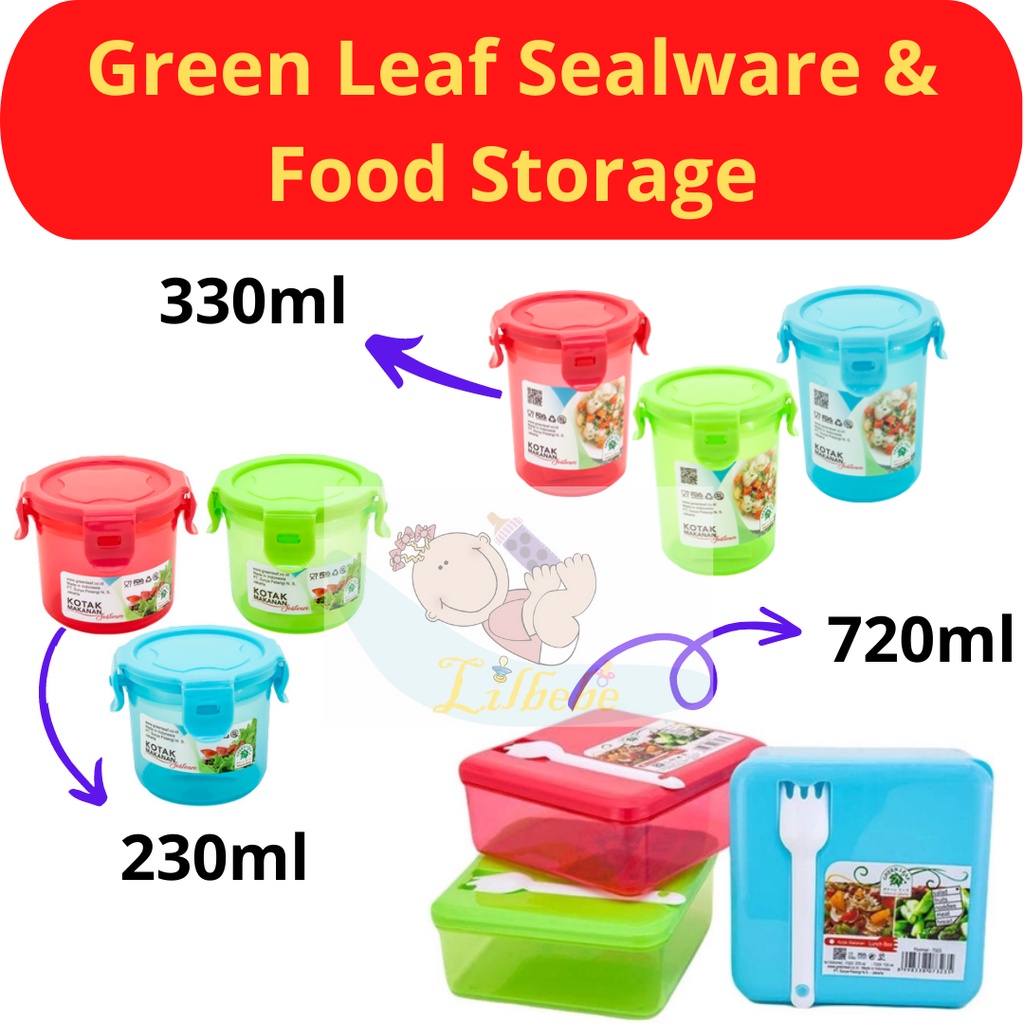 Green Leaf Greenleaf Tempat Kotak Makan / Toples Container Sealware Lock 4 230 ml 230ml 330 ml 330ml 7171 / Green Leaf Greenleaf Lunch Box Florimel 720ml 720 ml 7323 Kotak Makanan