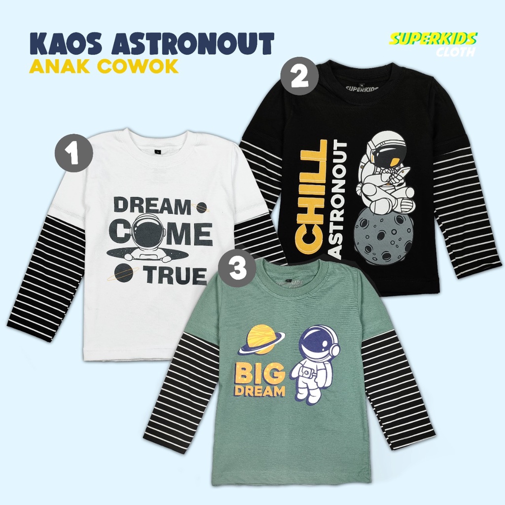 KAOS ANAK COWOK/ PAKAIAN ANAK LAKI-LAKI ASTRONOUT 1-11 TAHUN BRAND SUPERKIDS CLOTH