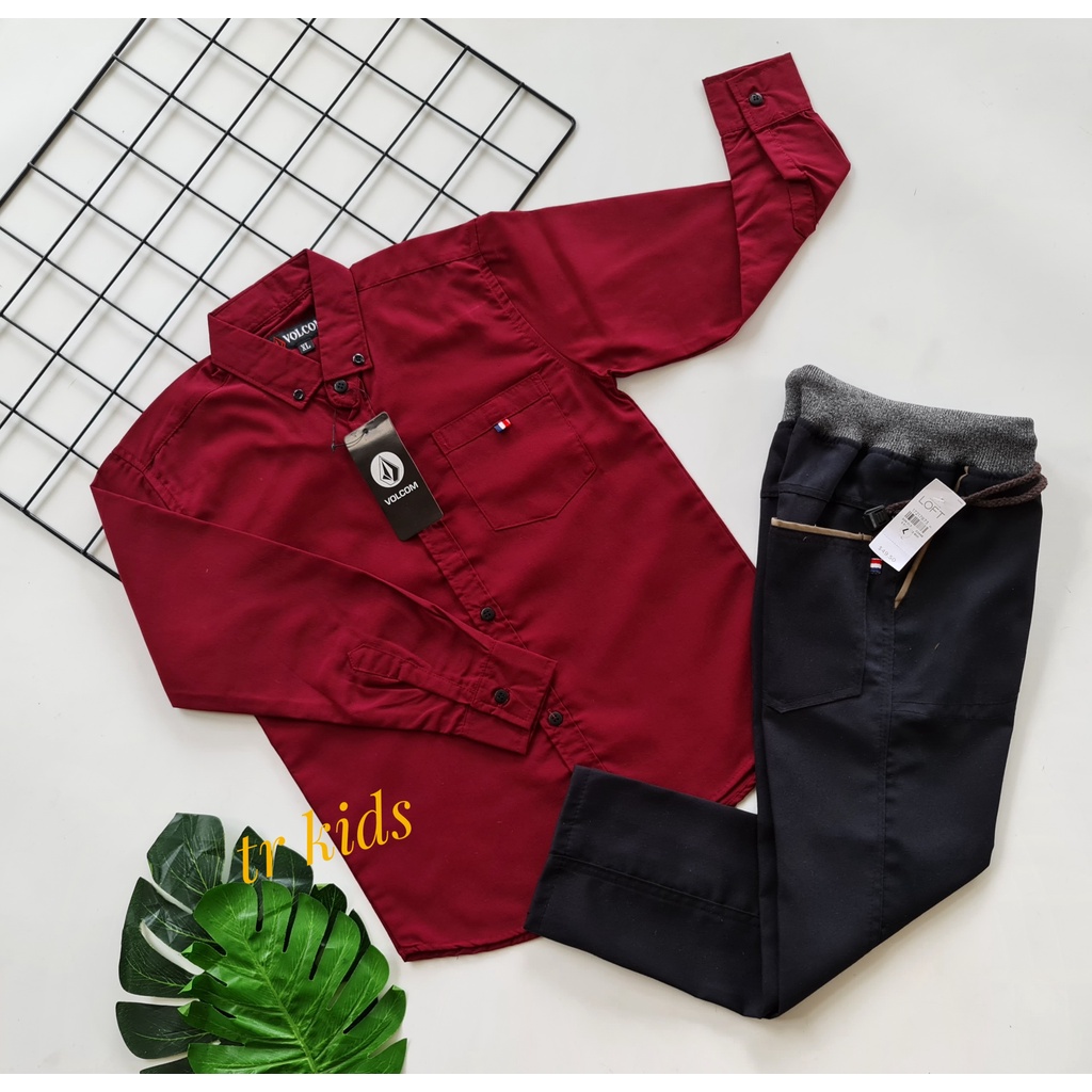 GRATIS ONGKIR/ PIlih Setelan Kemeja Polos Berkualitas  Anak Cowok Lengan Panjang celana Chinos Panjang Keren terbaru Usia 2-12 Tahun terlaris