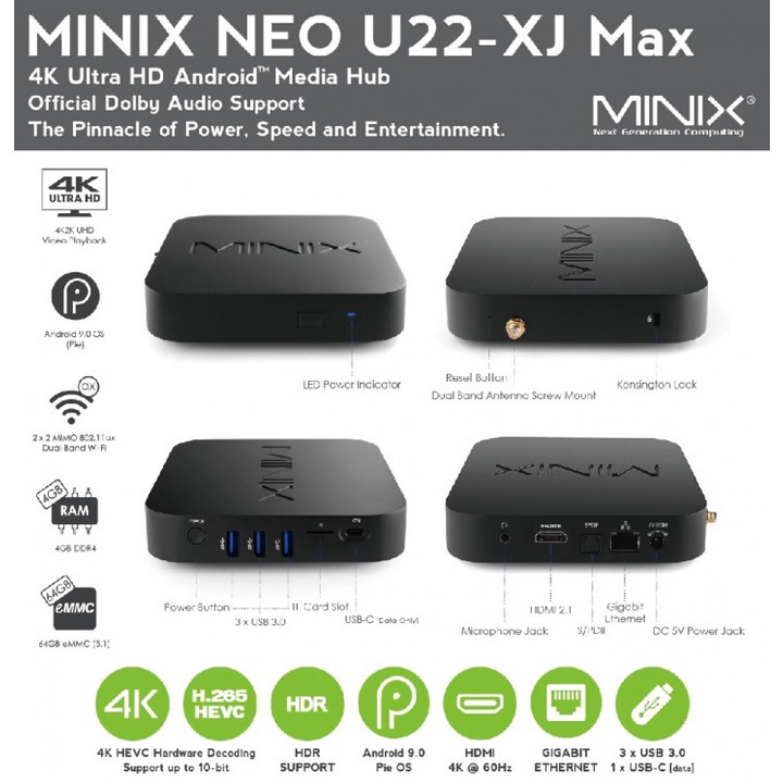 61 MINIX NEO U22-XJ MAX - Android 9.0 Box 4K Ultra HD - RAM 4GB ROM 64GB