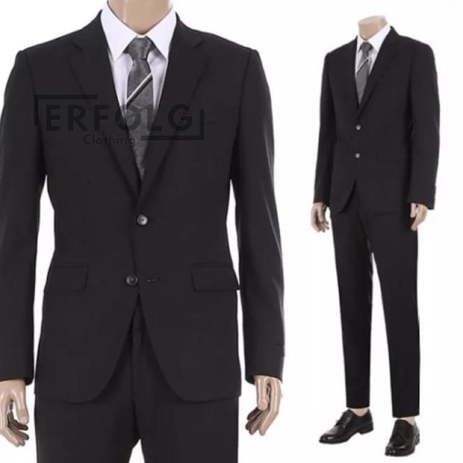 Blazer Hitam Semi Jas Pria Formal Elegan Slimfit Seragam Pondok Pesantren Santri Polos Mahasiswa ‑ L